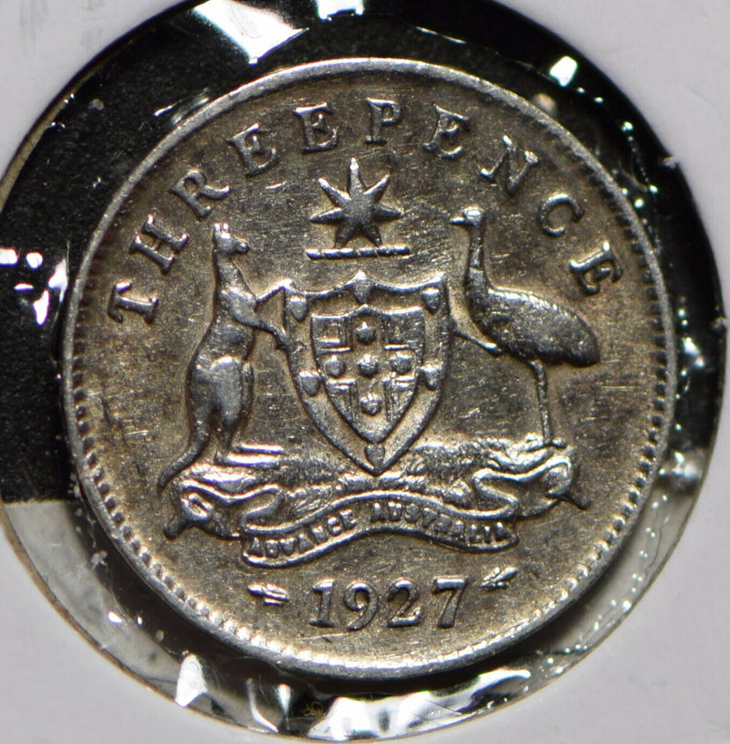 Australia 1927 3 Pence Kangaroo animal Emu  292027 combine shipping