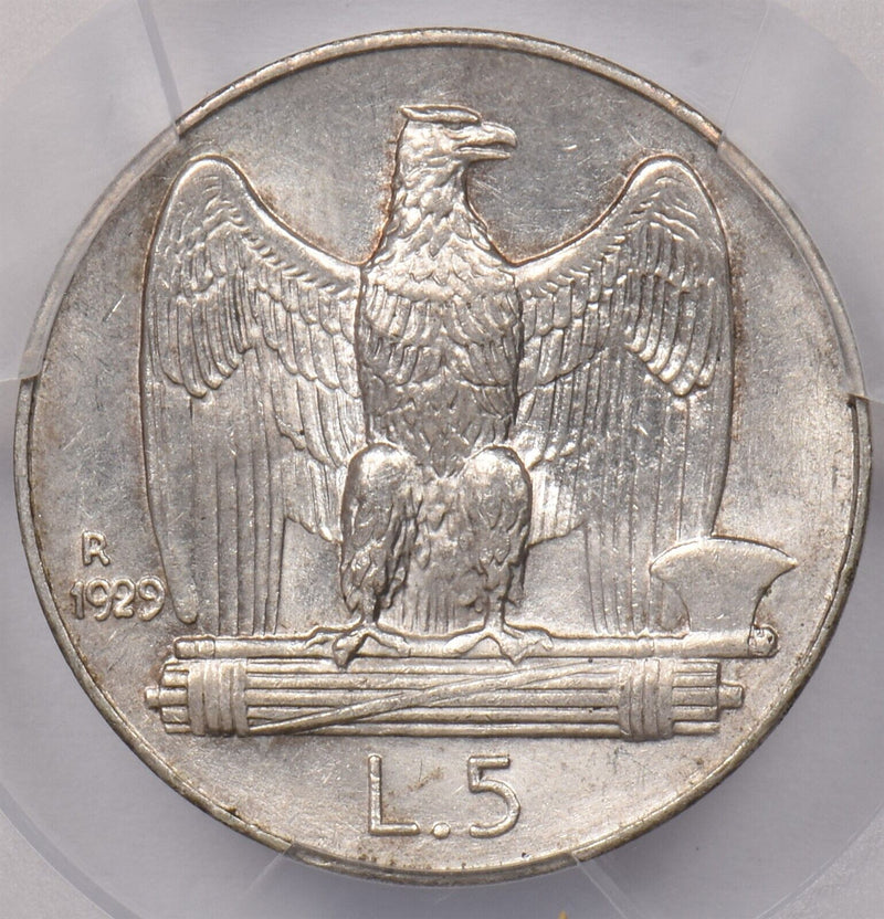 Italy 1929 R 5 Lire Eagle animal PCGS MS 63 **FERT** KM-67.2 PI0115 combine ship
