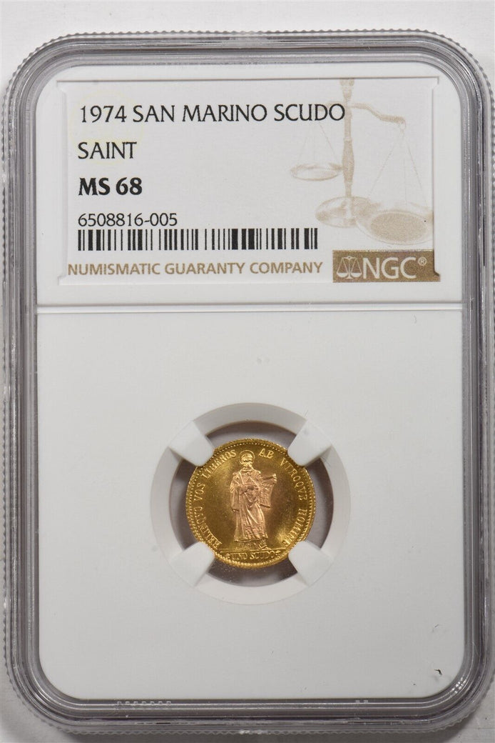 1974 Gold San Marino Scudo Saint NGC MS68 NG1741