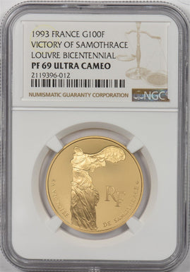 France 1993 100 Francs gold NGC Proof 69UC Victory of Louvre Bicentennial. 0.5oz
