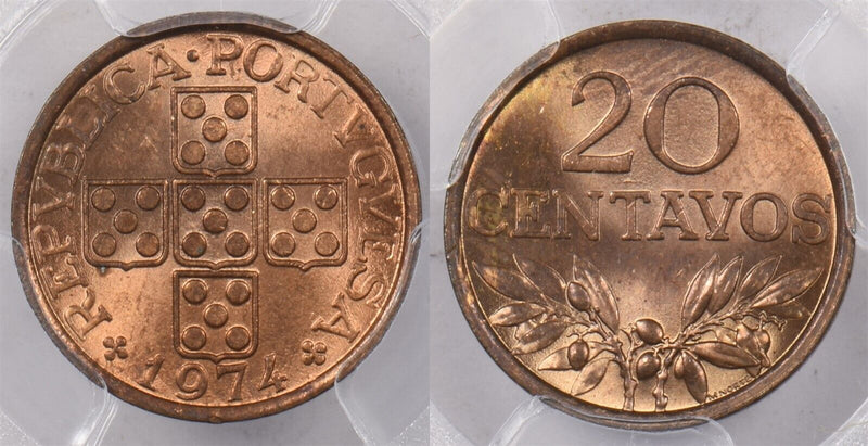 Portugal 1974 20 Centavos PCGS MS 64 RED BROWN PI0122 combine shipping