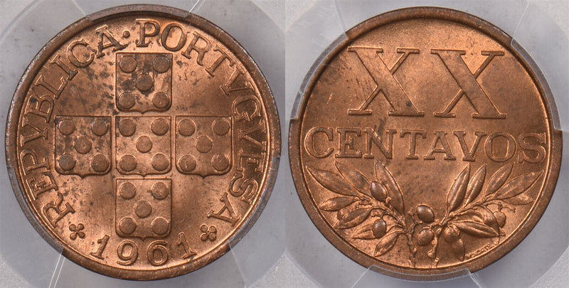 Portugal 1961 20 Centavos PCGS MS 63 RED PI0216 combine shipping