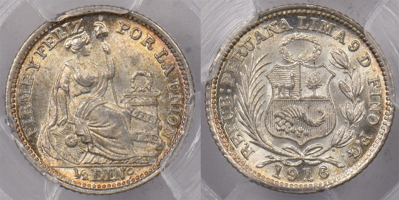Peru 1916 FG 1/2 Dinero PCGS MS 66 KM-206.2 PI0198 combine shipping