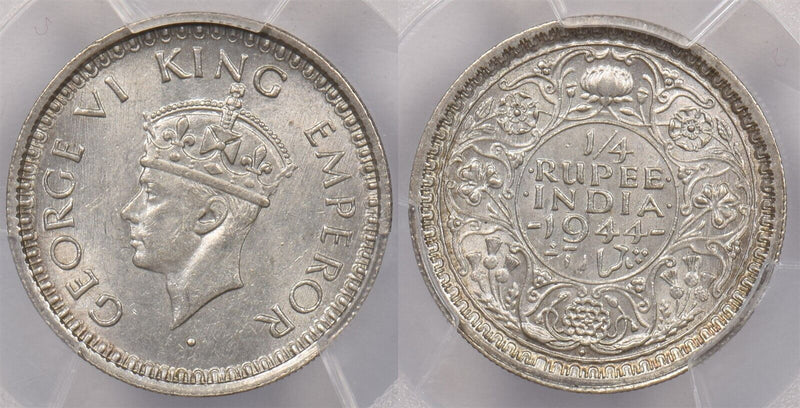 India British 1944 B 1/4 Rupee PCGS MS 63 SW-9.92 Star Lotus PI0037 combine ship
