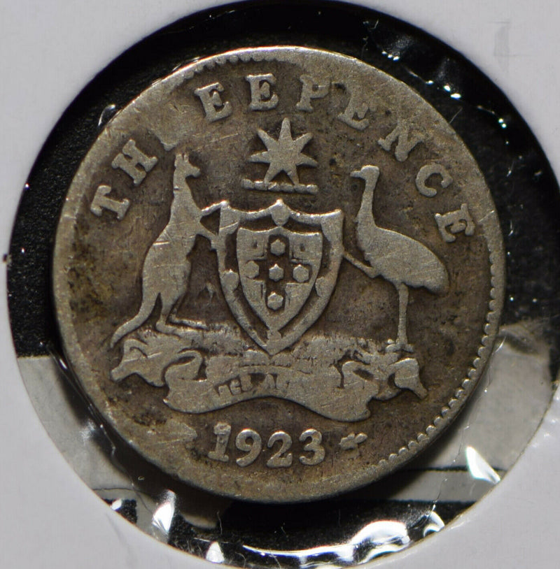 Australia 1923 3 Pence Kangaroo animal Emu  901239 combine shipping