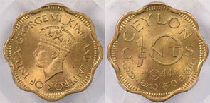 Ceylon 1944 10 Cents PCGS Spot Removed-UNC Detail PI0173 combine shipping