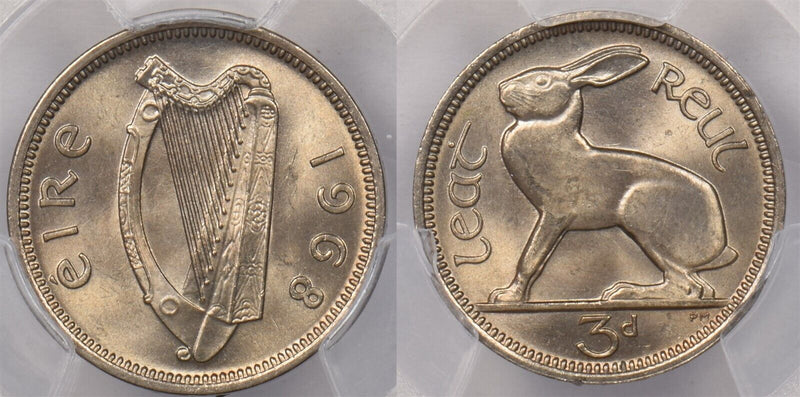 Ireland 1968 3 Pence Hare animal PCGS MS 65 PI0109 combine shipping