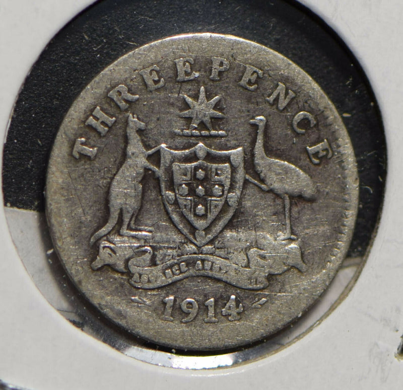 Australia 1914 3 Pence Kangaroo animal Emu  901230 combine shipping