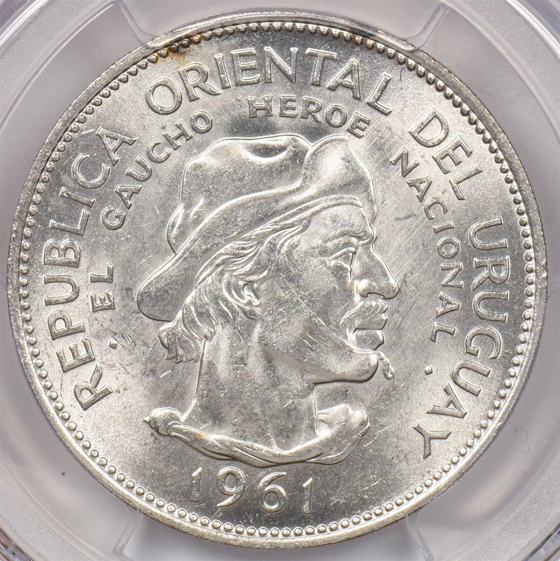 Uruguay 1961 10 Pesos PCGS MS 63 Revolution Sesquicentennial PI0029 combine ship