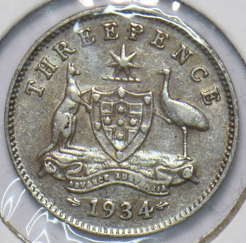 Australia 1934 3 Pence Kangaroo animal Ostrich Georgivs V 293323 combine shippin
