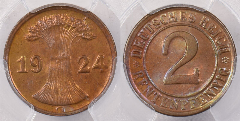 Germany 1924 G 2 Rentenpfennig PCGS MS 64 RED BROWN Weimar Republic, J-307 PI019