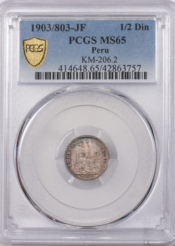 Peru 1903 /803-JF 1/2 Dinero PCGS MS 65 KM-206.2 PI0148 combine shipping