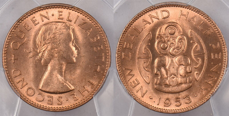New Zealand 1953 1/2 Penny PCGS MS 65 RED PI0151 combine shipping