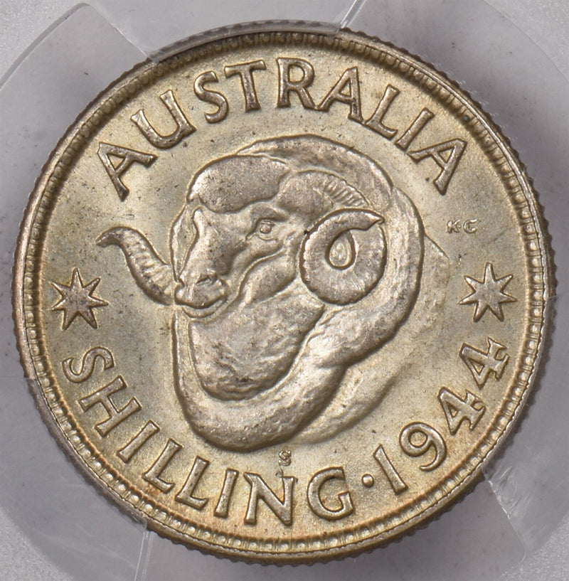 Australia 1944 S Shilling Ram animal PCGS MS 64 PI0220 combine shipping