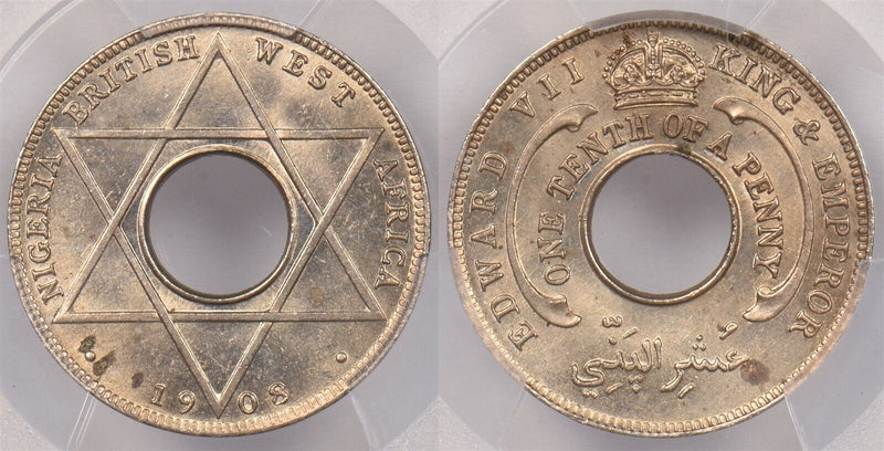 British West Africa 1908 1/10 Penny PCGS MS 63 KM-3 Copper-Nickle PI0021 combine