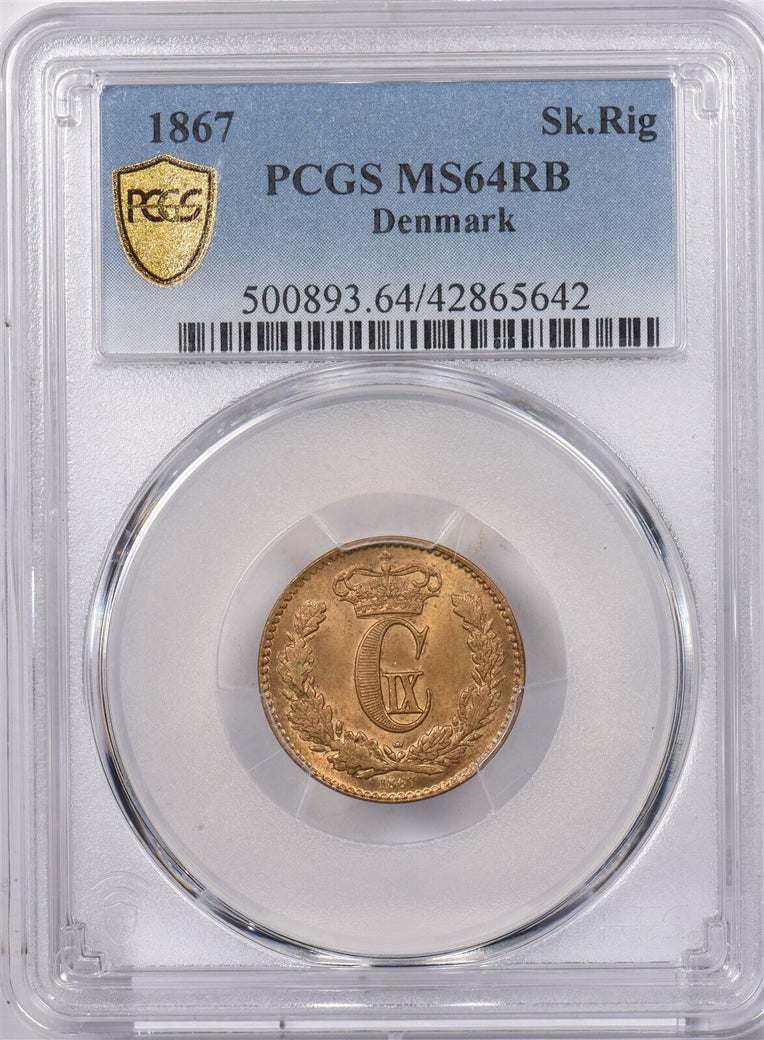Denmark 1867 Skilling Rigsmont PCGS MS 64 RED BROWN PI0224 combine shipping