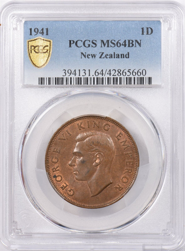 New Zealand 1941 Penny Tui bird animal PCGS MS 64 BROWN PI0187 combine shipping