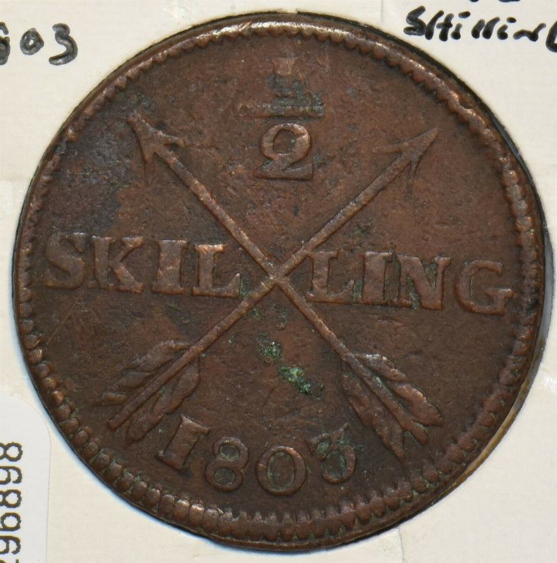Sweden 1803 1/2 Skilling 296898 combine shipping