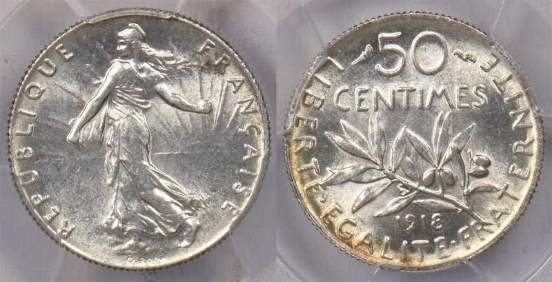 France 1918 50 Centimes PCGS MS 62 Gad-420 F-190 PI0213 combine shipping
