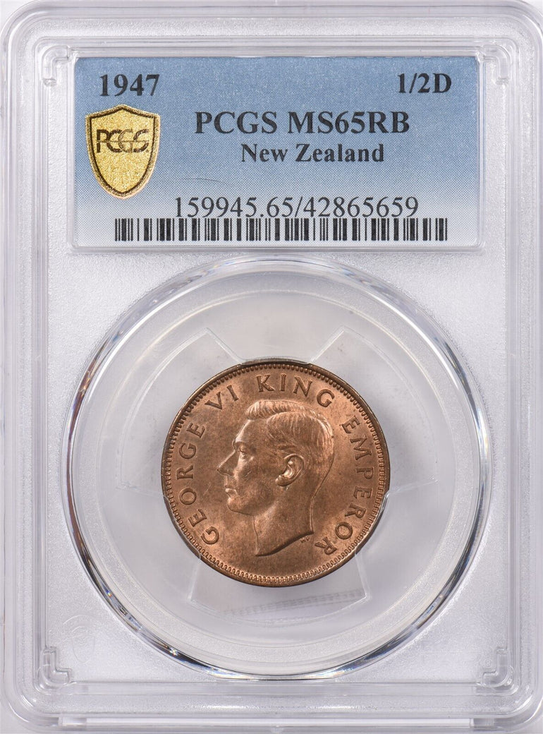 New Zealand 1947 1/2 Penny PCGS MS 65 RED BROWN PI0186 combine shipping