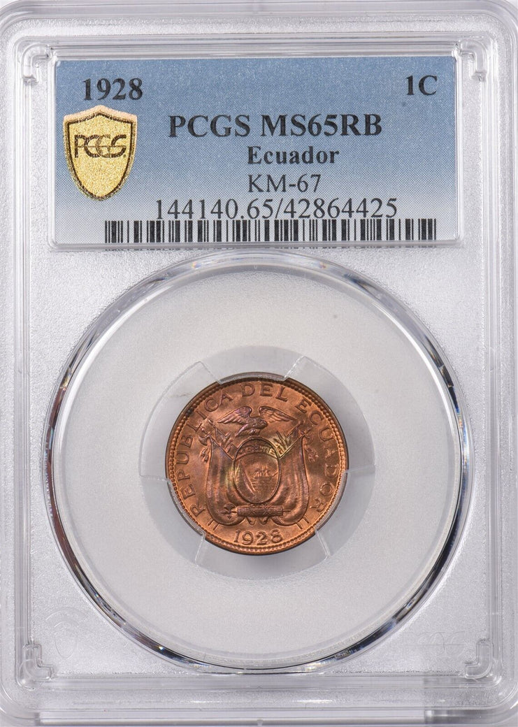 Ecuador 1928 Centavo PCGS MS 65 RED BROWN KM-67, 4425 PI0160 combine shipping
