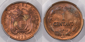 Ecuador 1928 Centavo PCGS MS 65 RED BROWN KM-67, 4425 PI0160 combine shipping