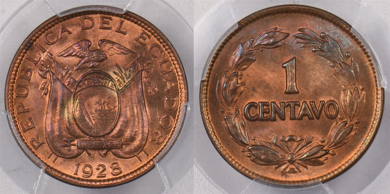 Ecuador 1928 Centavo PCGS MS 65 RED BROWN KM-67, 4425 PI0160 combine shipping