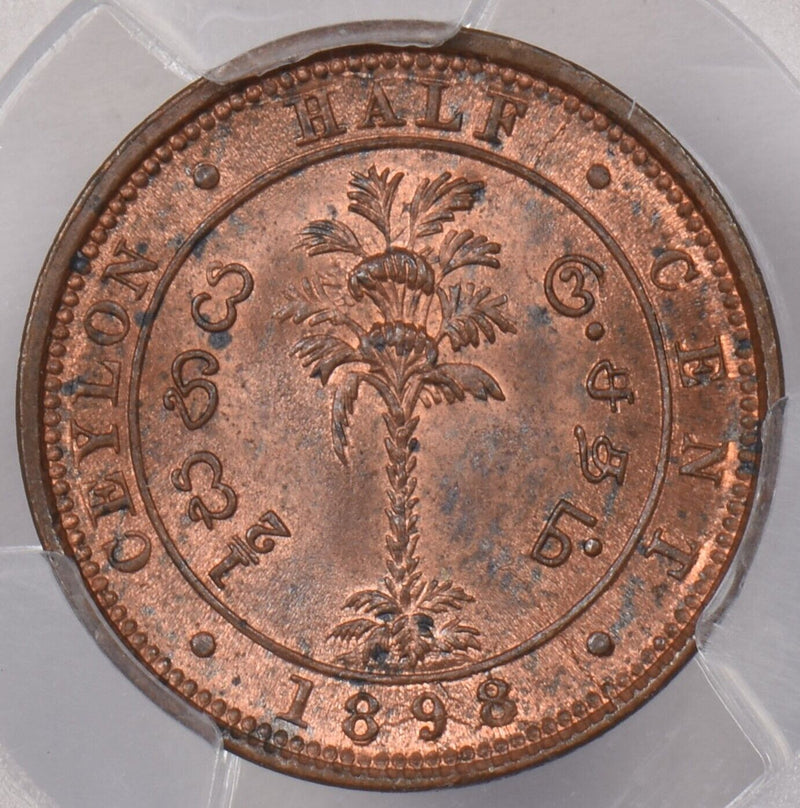 Ceylon 1898 1/2 Cent PCGS MS 64 RED BROWN KM-91 Cu PI0040 combine shipping