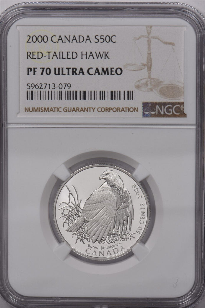 Canada 2000 50 Cents Silver NGC Proof 70 Ultra Cameo Red-Tailed Hawk NG1657 comb