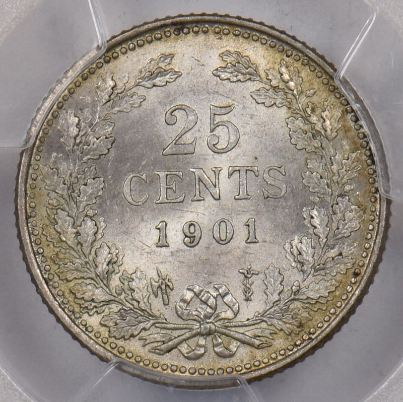 Netherlands 1901 25 Cents PCGS MS 63 Knobbed 25 PC1470 combine shipping