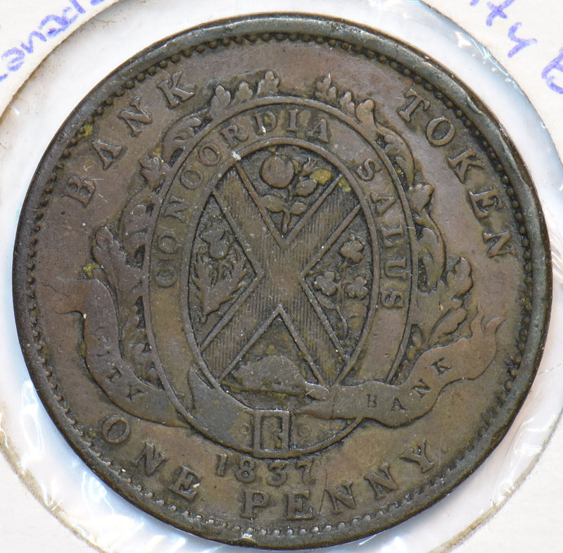 Canada 1837 Penny City Bank 296407 combine shipping