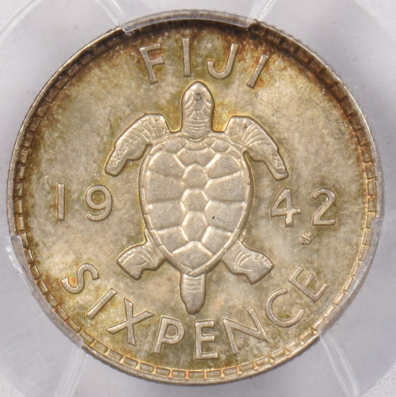 Fiji 1942 S 6 Pence Turtle animal PCGS MS 64 PI0129 combine shipping