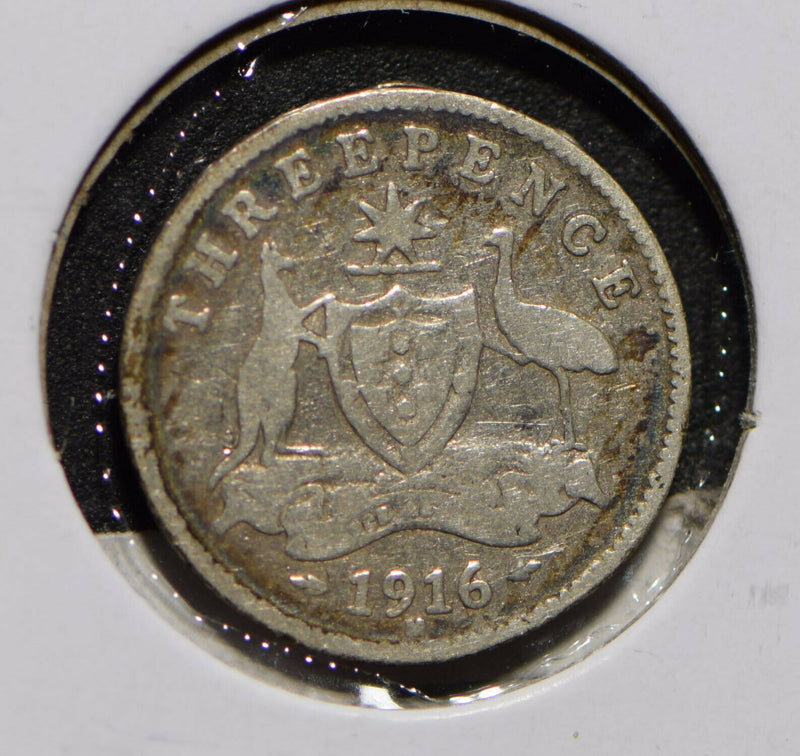 Australia 1916 3 Pence Kangaroo animal Emu  901218 combine shipping
