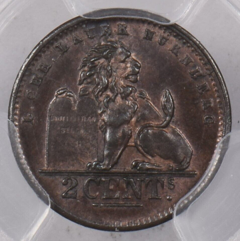 Belgium 1888 2 Cents Lion animal PCGS MS 64 BROWN Lauer Imitation Nurnberg PI014
