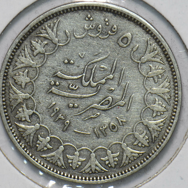 Egypt 1939 AH 1358 5 Piastres 192442 combine shipping