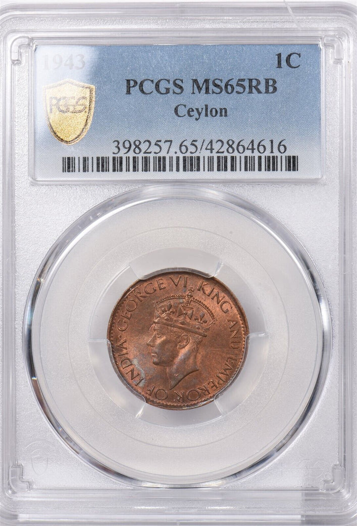 Ceylon 1943 Cent PCGS MS 65 RED BROWN PI0081 combine shipping