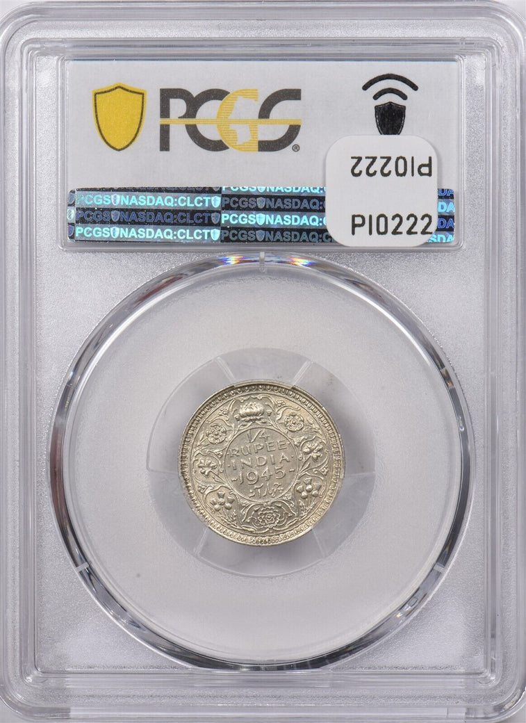 India British 1945 B 1/4 Rupee PCGS MS 62 SW-9.96 Small 5 PI0222 combine shippin