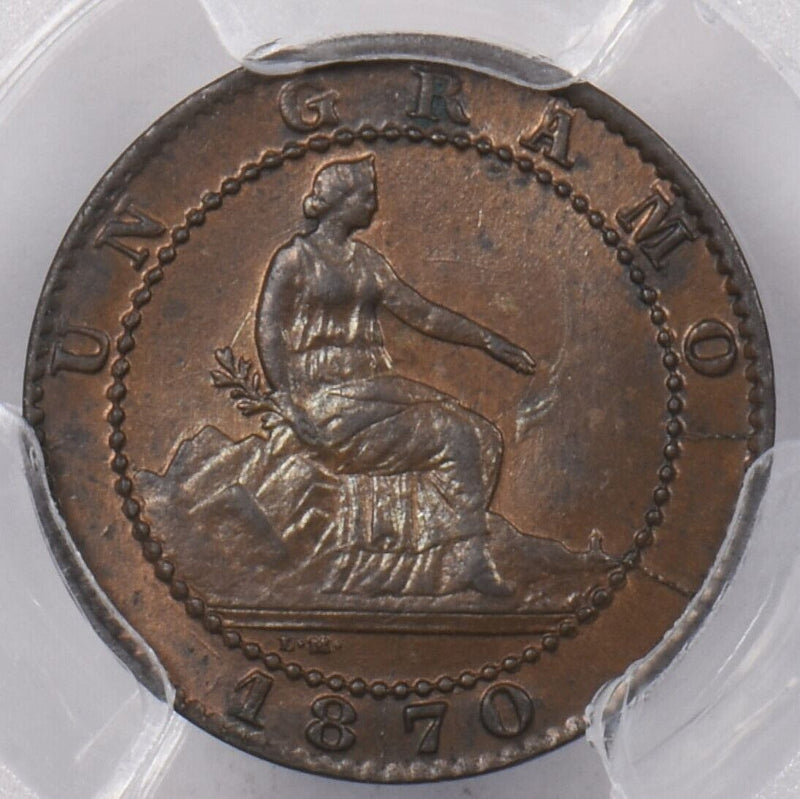 Spain 1870 OM Centimo Lion animal PCGS MS 64 BROWN KM-660 PI0211 combine shippin