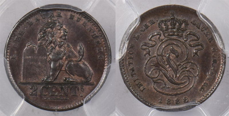 Belgium 1888 2 Cents Lion animal PCGS MS 64 BROWN Lauer Imitation Nurnberg PI014
