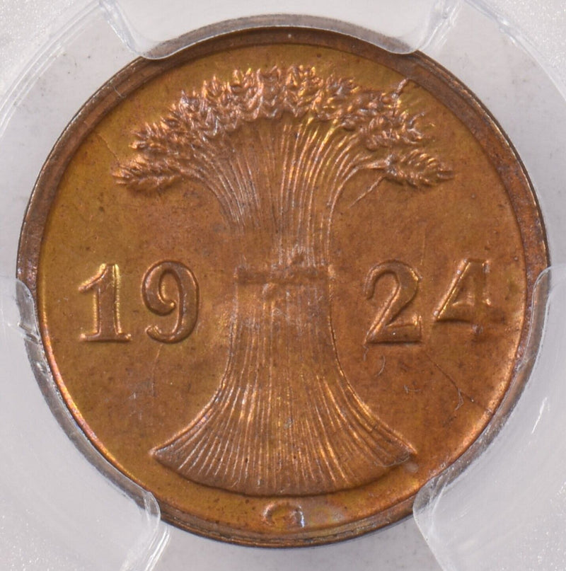 Germany 1924 G 2 Rentenpfennig PCGS MS 64 RED BROWN Weimar Republic, J-307 PI019