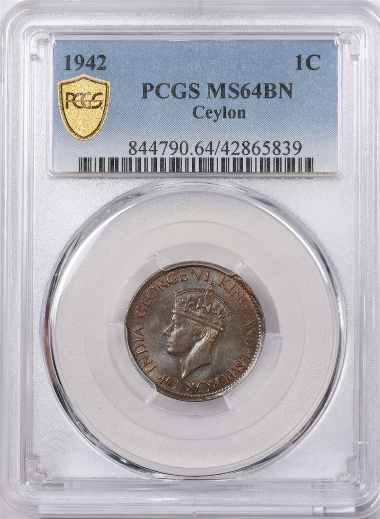 Ceylon 1942 Cent PCGS MS 64 BROWN PI0226 combine shipping