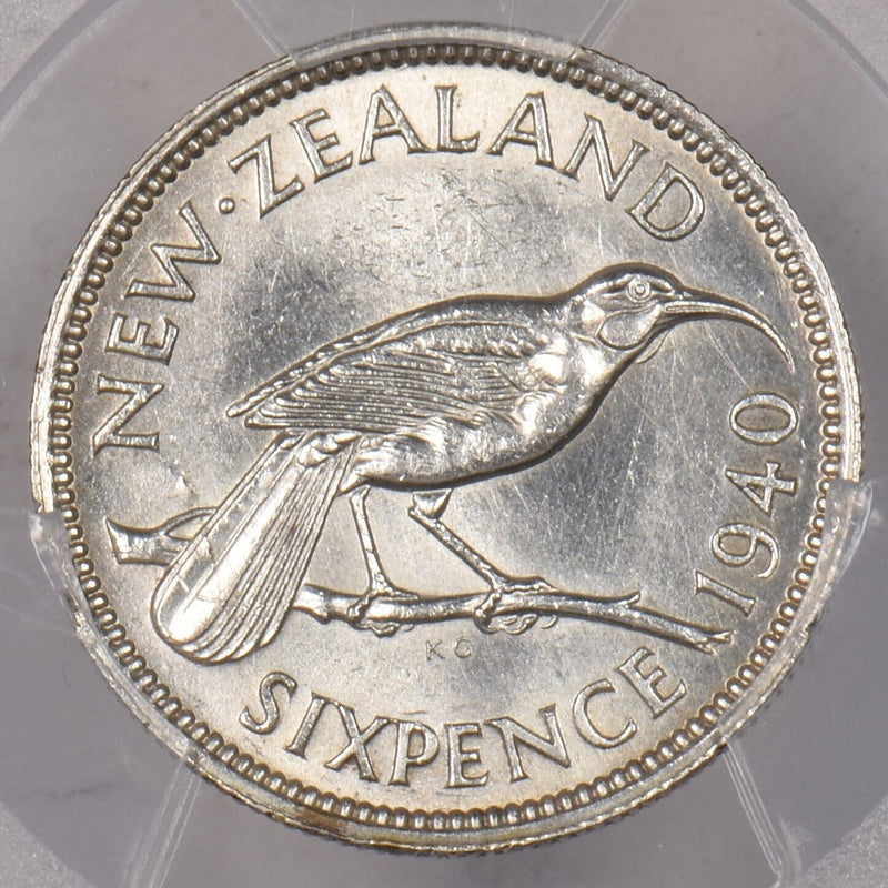 New Zealand 1940 6 Pence Huia bird animal PCGS MS 62 PI0150 combine shipping