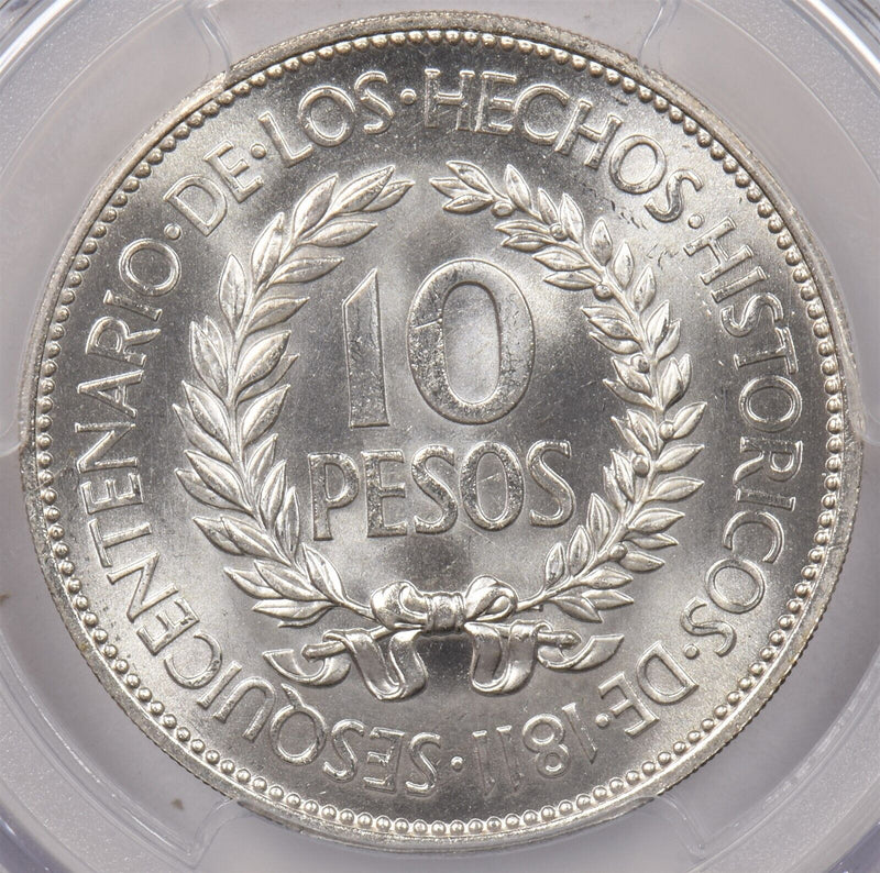 Uruguay 1961 10 Pesos PCGS MS 64 Revolution Sesquicentennial PI0132 combine ship