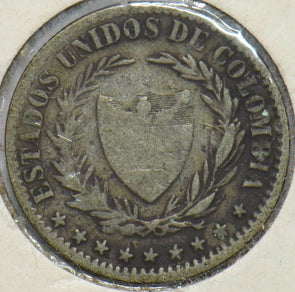 Colombia 1866 2 Decimos Silver 293508 combine shipping