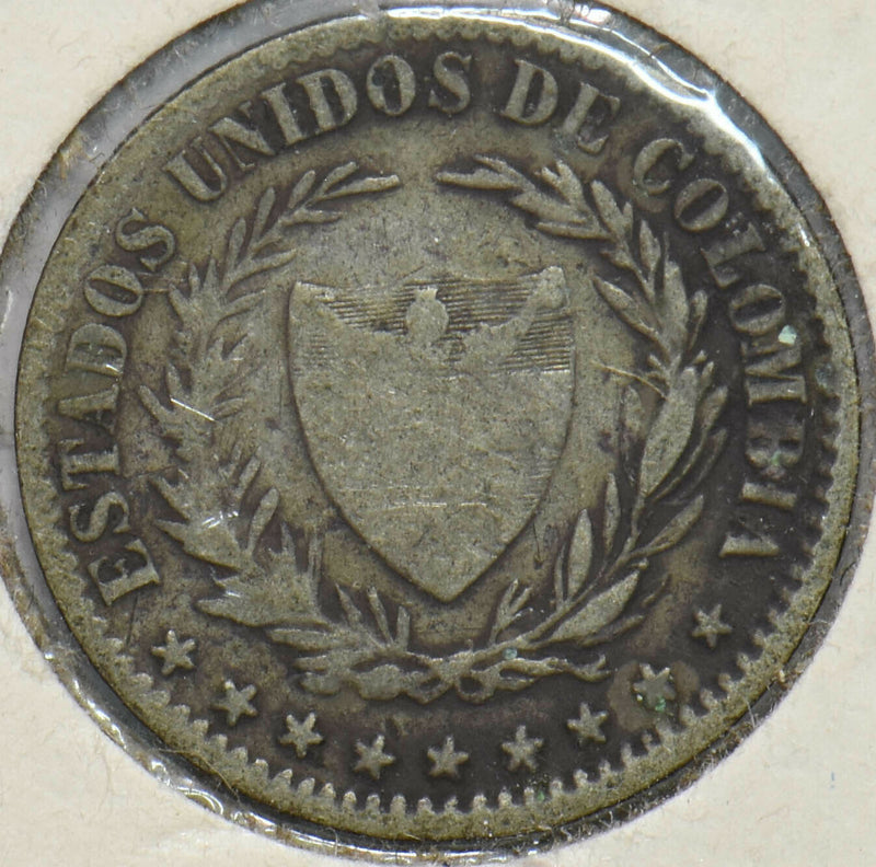 Colombia 1866 2 Decimos Silver 293508 combine shipping