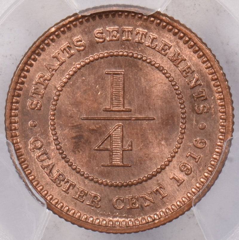 Straits Settlements 1916 1/4 Cents PCGS Cleaned-UNC Detail Genuine PI0184 combin