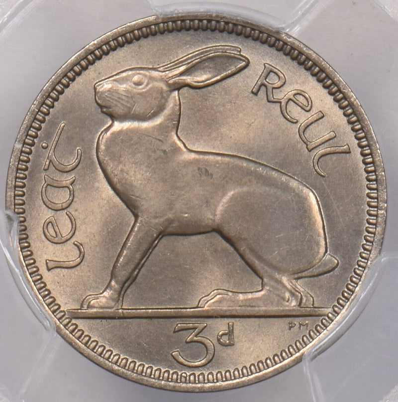 Ireland 1956 3 Pence Hare animal PCGS MS 65 PI0076 combine shipping