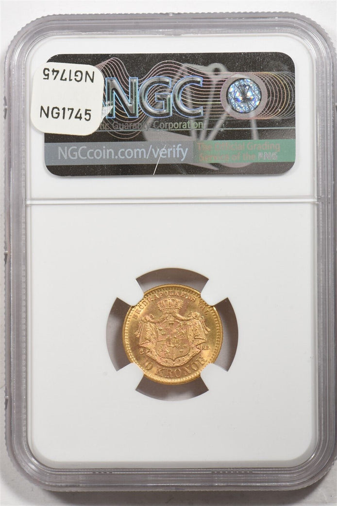 1901 Gold Oscar II EB Sweden 10K NGC MS66 NG1745