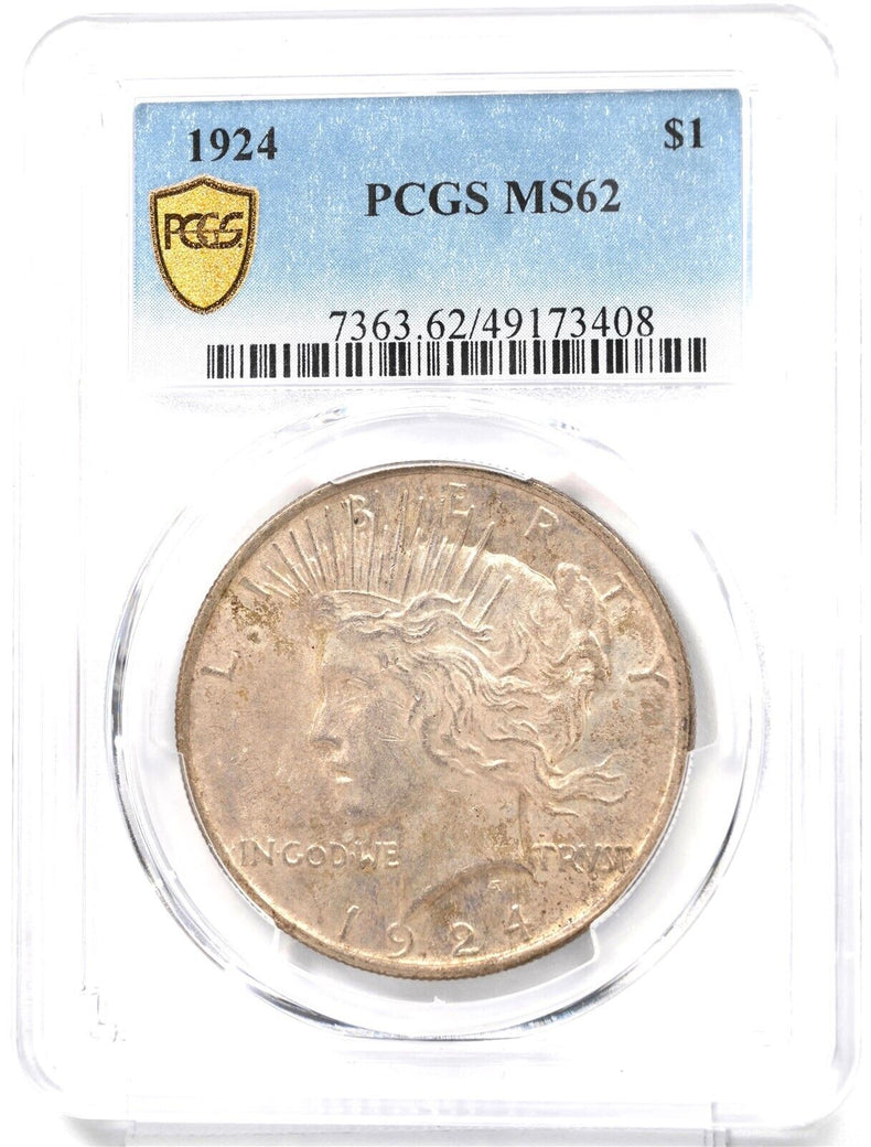 1924 Peace Dollar Silver Nice Luster and Toning! PCGS MS62 PC1707
