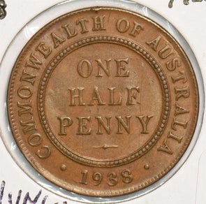 Australia 1938 1/2 Penny AU/UNC 299171 combine shipping